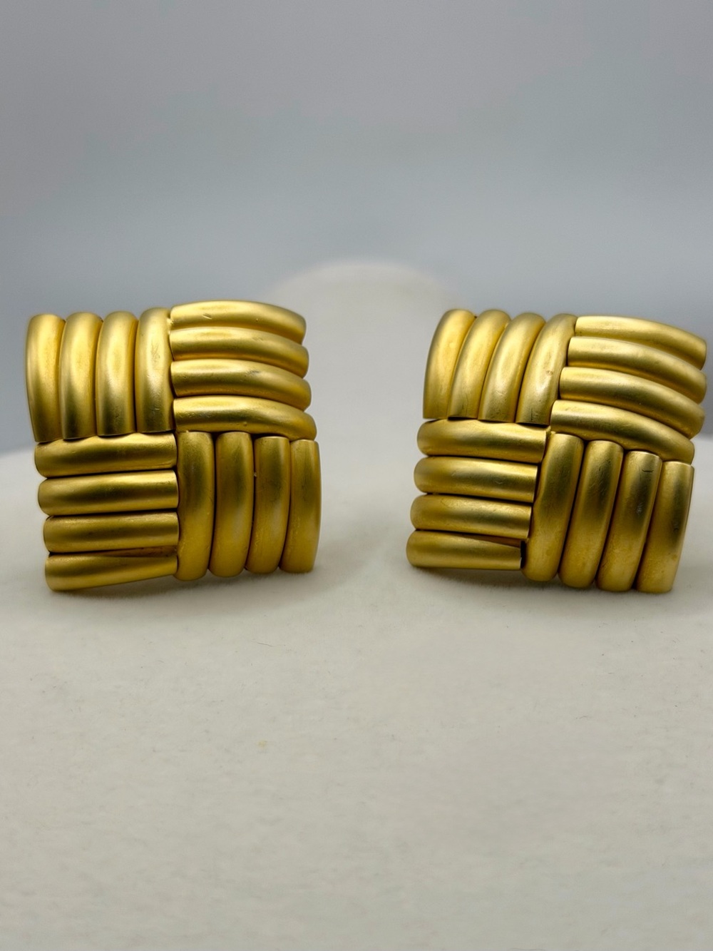 Gold-Tone Woven Square Clip Earrings - Women Jewelry